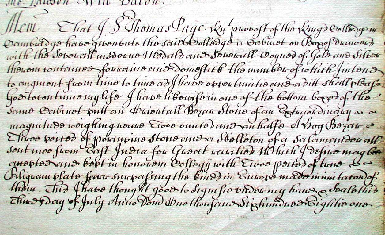 Codicil to will of Sir Thomas Page, Provost, 1681 (Ledger Book 7, fol. 6)